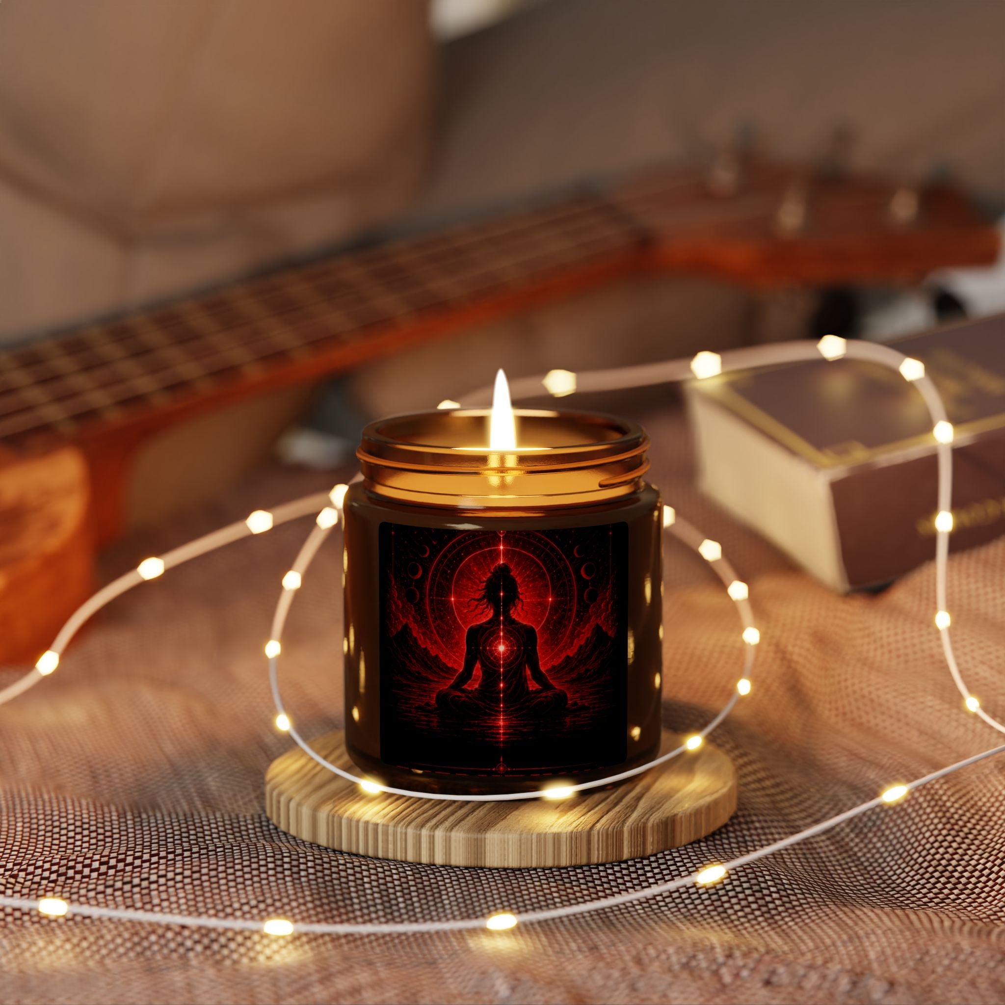 Meditation Soy Candle — Amber Jar with Red Chakra Silhouette (Aromatherapy)
