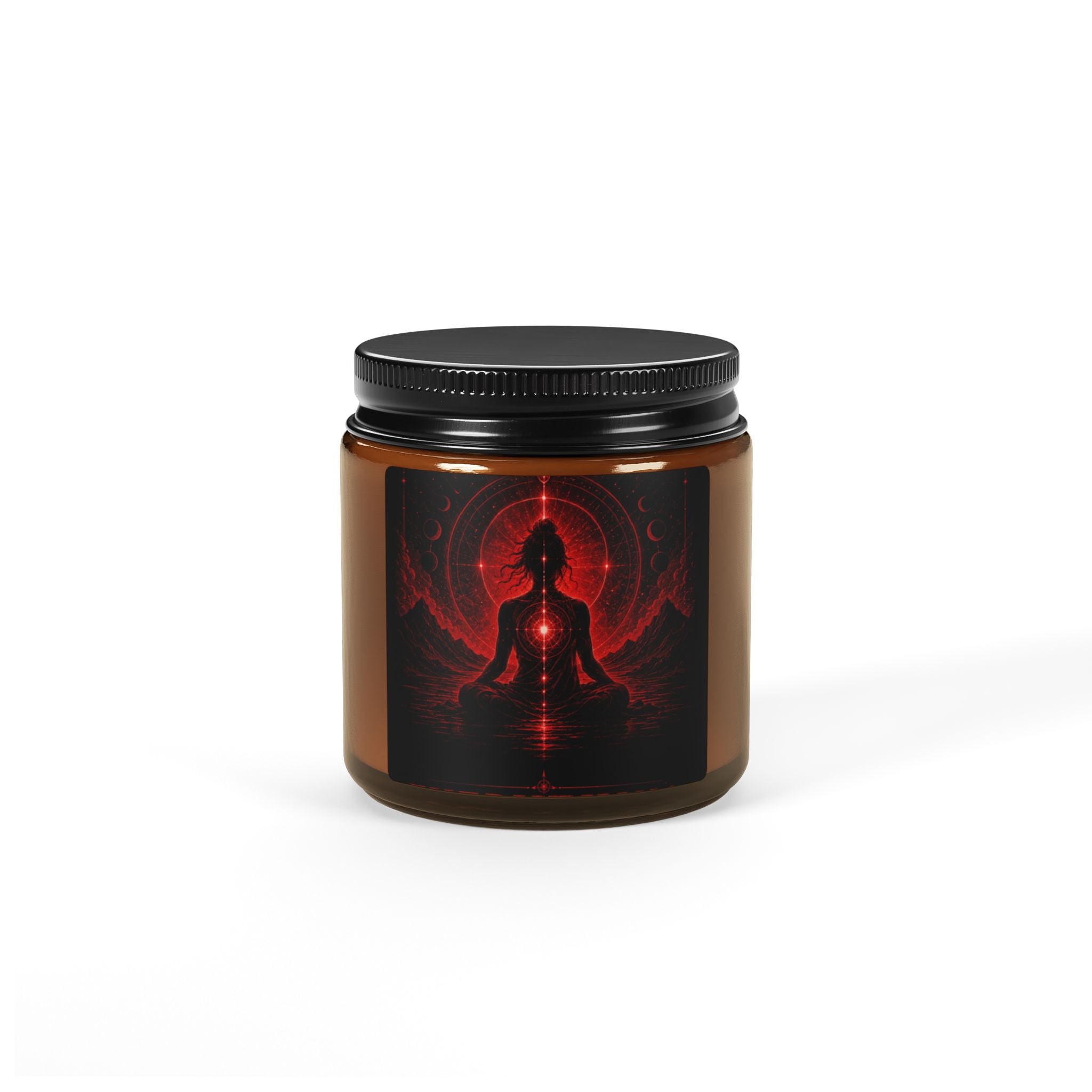 Meditation Soy Candle — Amber Jar with Red Chakra Silhouette (Aromatherapy)