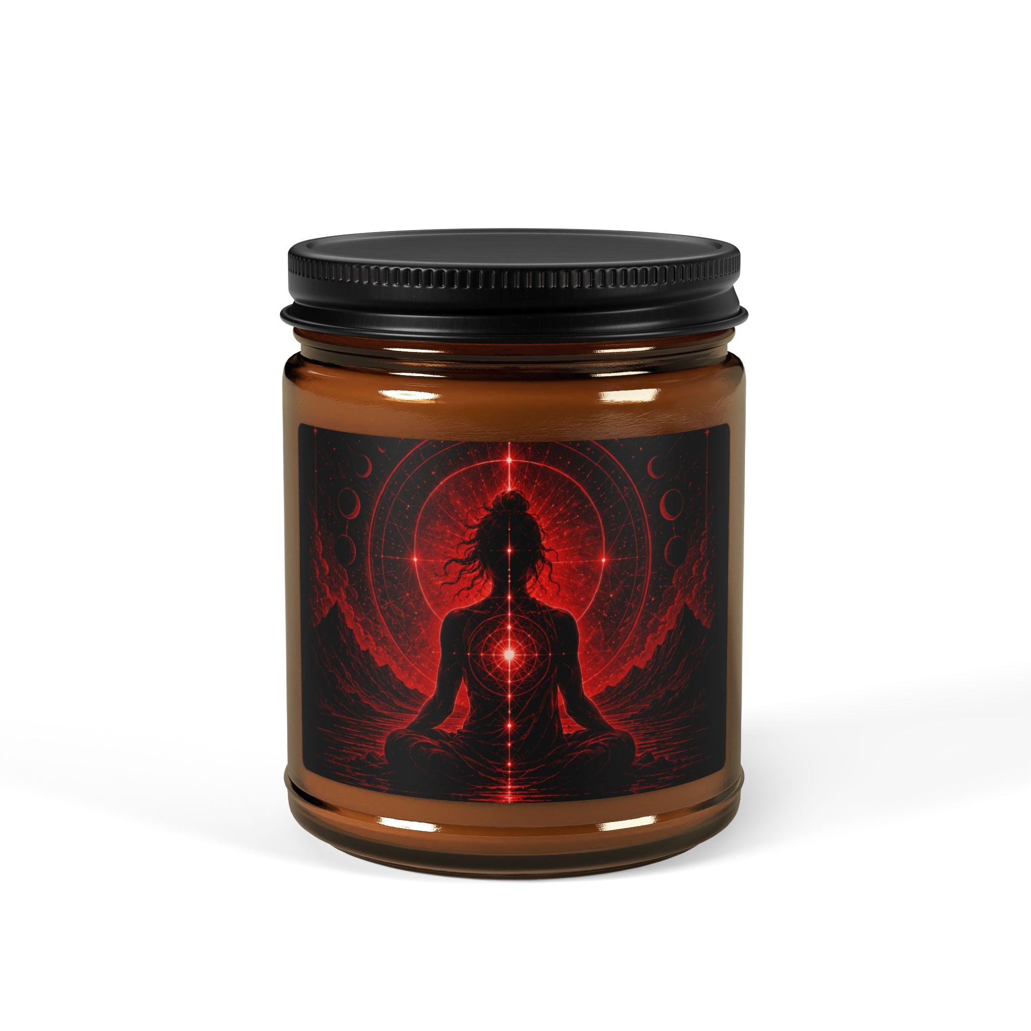 Meditation Soy Candle — Amber Jar with Red Chakra Silhouette (Aromatherapy)