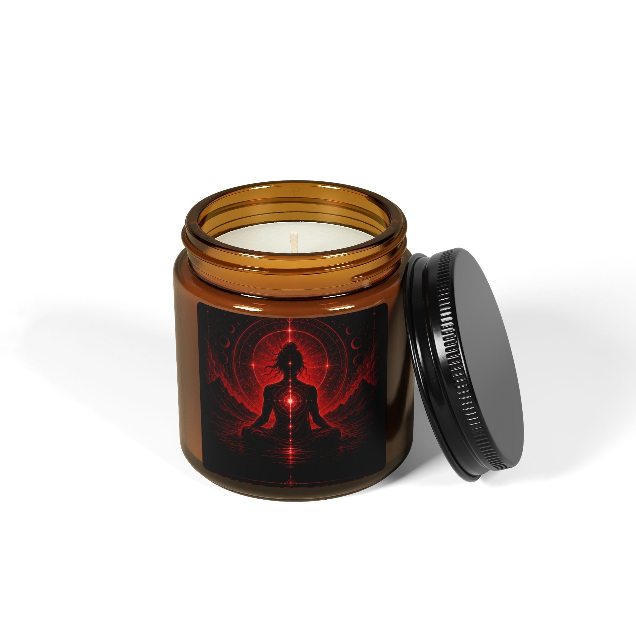 Meditation Soy Candle — Amber Jar with Red Chakra Silhouette (Aromatherapy)